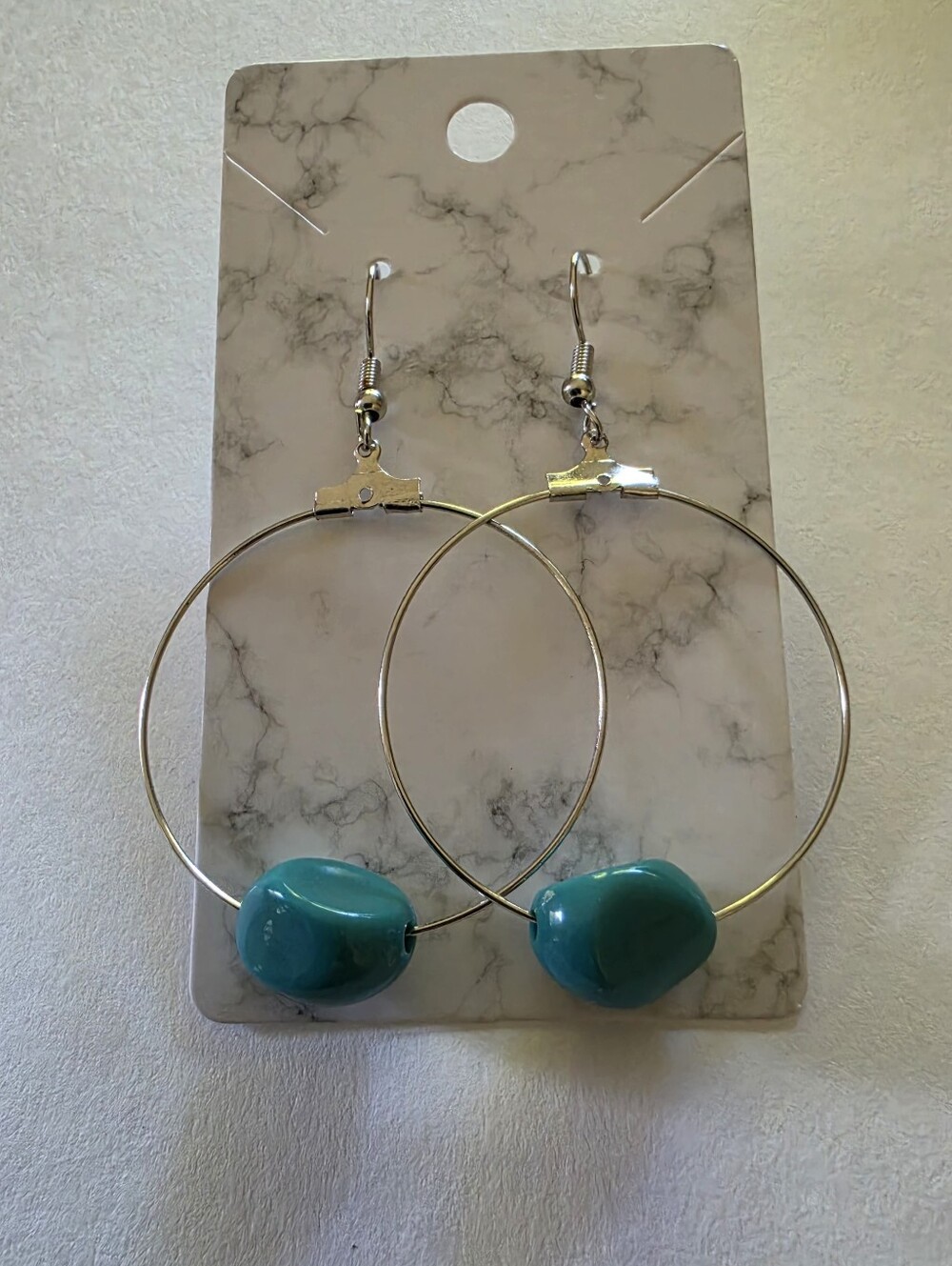Turquoise Bead Hoop Earrings - Silver Hoop Women Jewelry